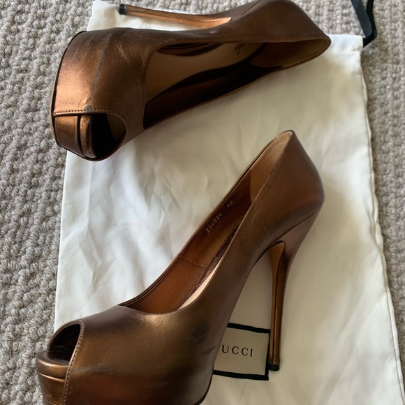 Gucci size 40 bronze open toe heels used - Picture 7 of 10